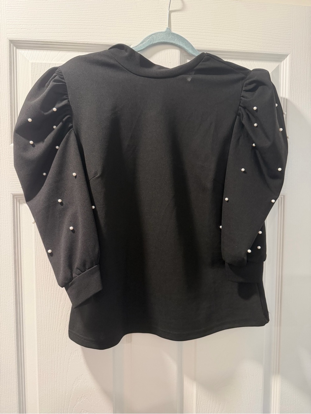 Black Pearl-Embellished Puff Sleeve Top - Women